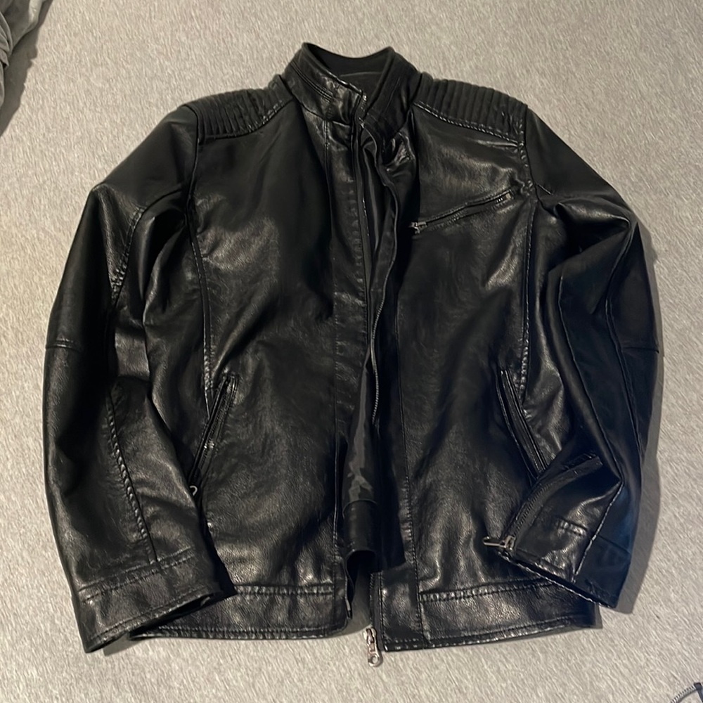 Fairylinks Leather Jacket Men Black Slim Fit Motorcyle Lightweight
